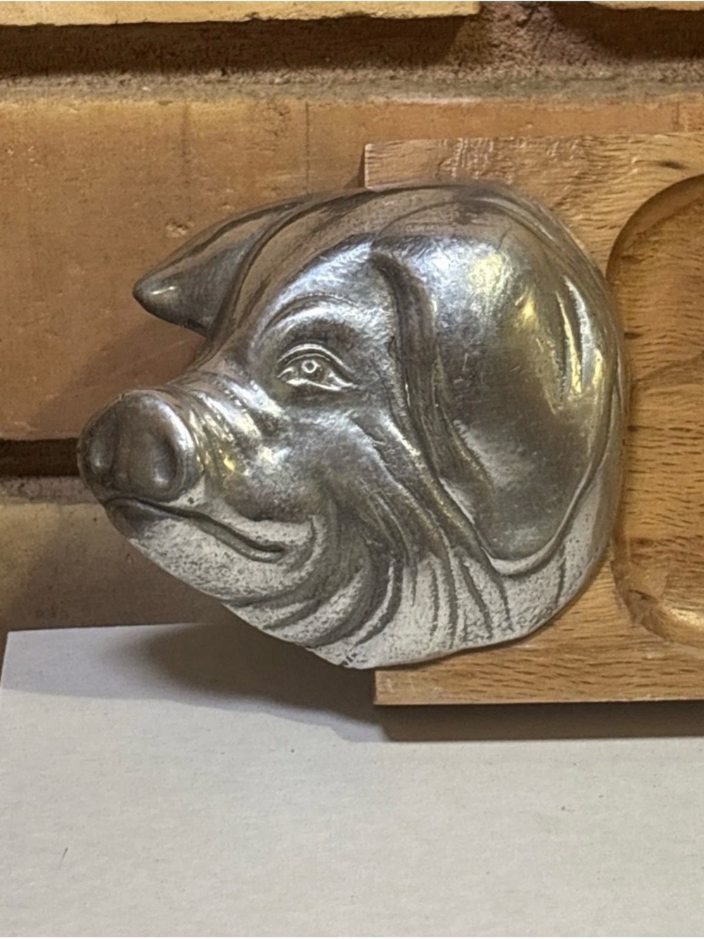 Pig  Head Aluminum Wood Serving Charcuterie Cheese Board 14”x 3 1/4"